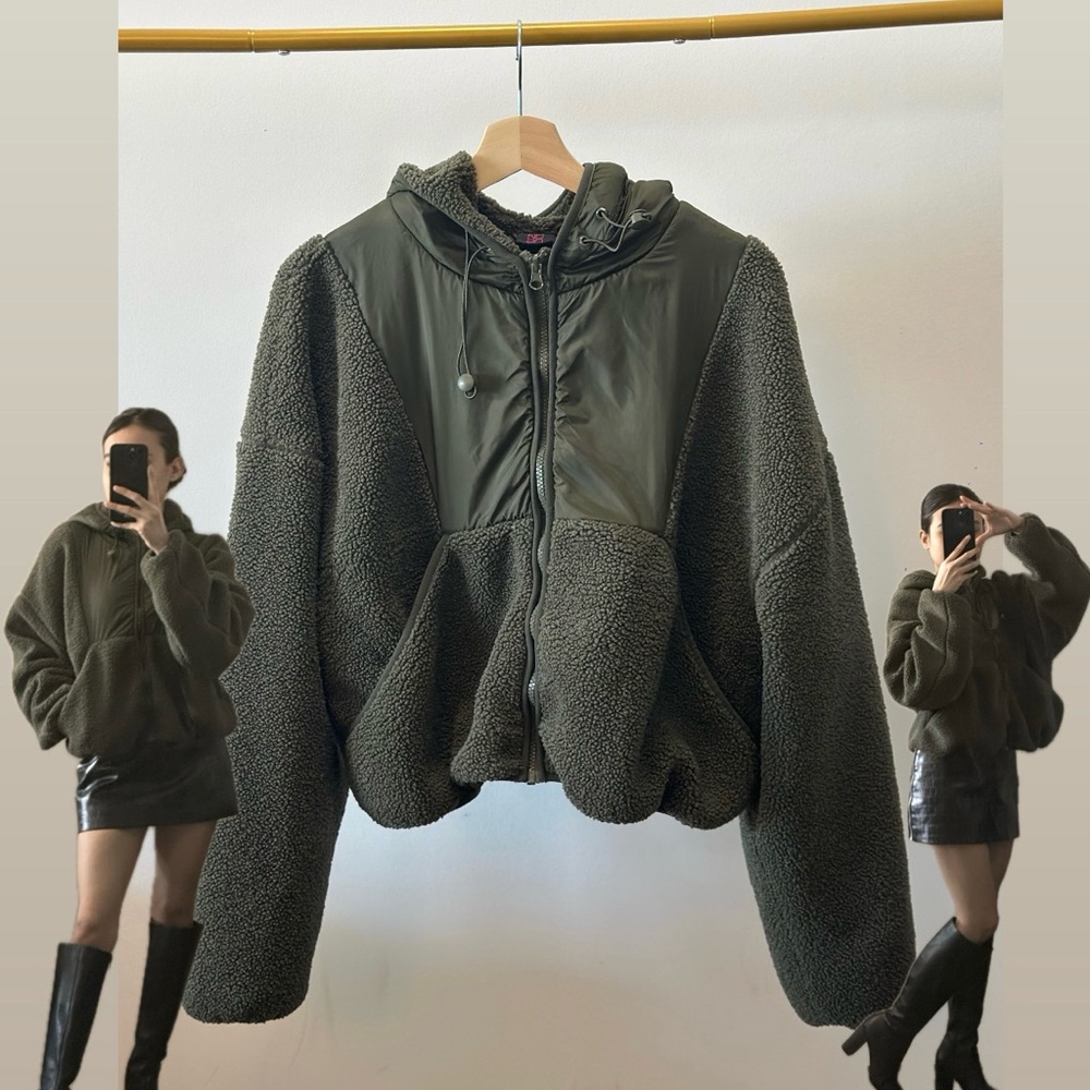Olive Green Sherpa Jacket